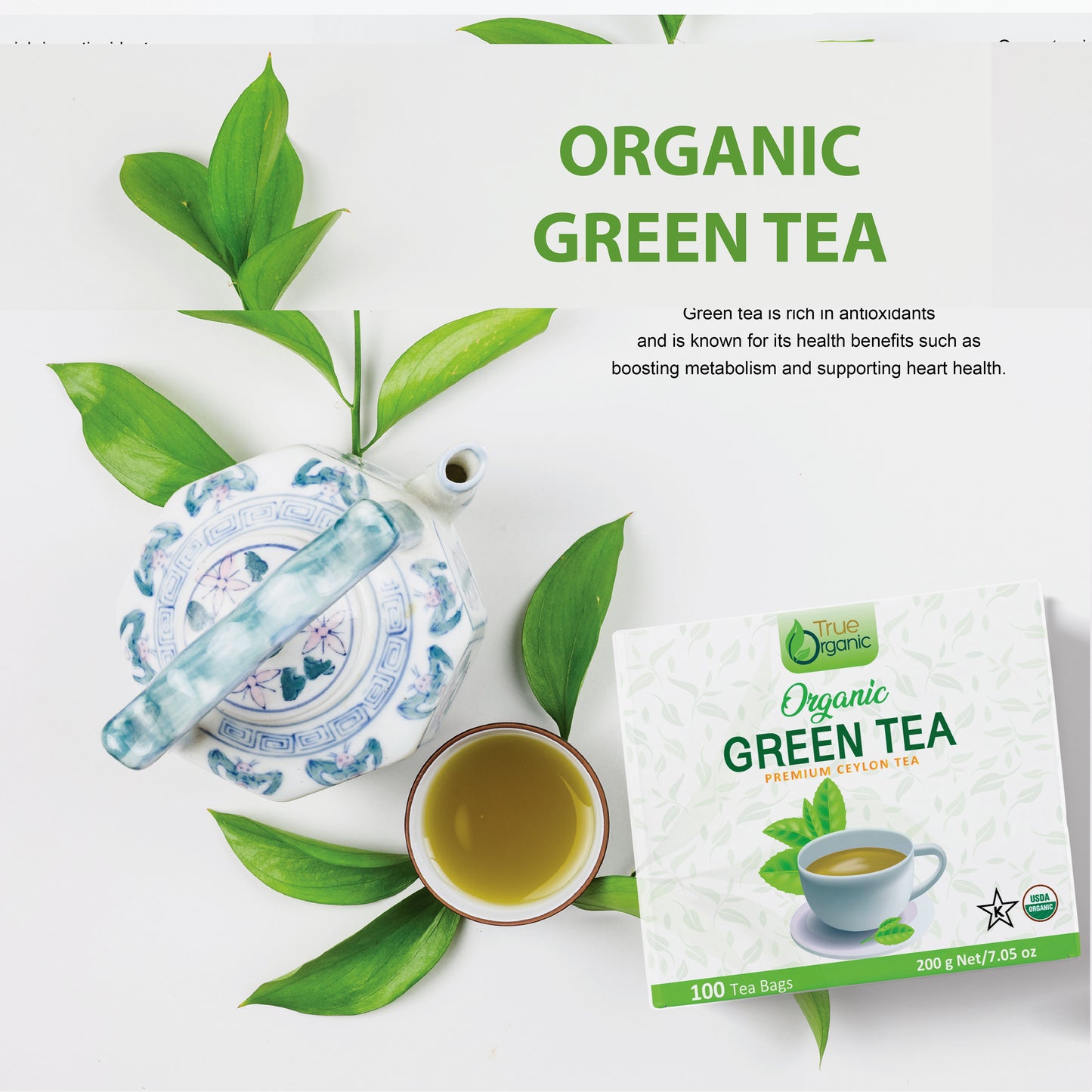 True Organic Premium Ceylon Green Tea, 100 Tea Bags