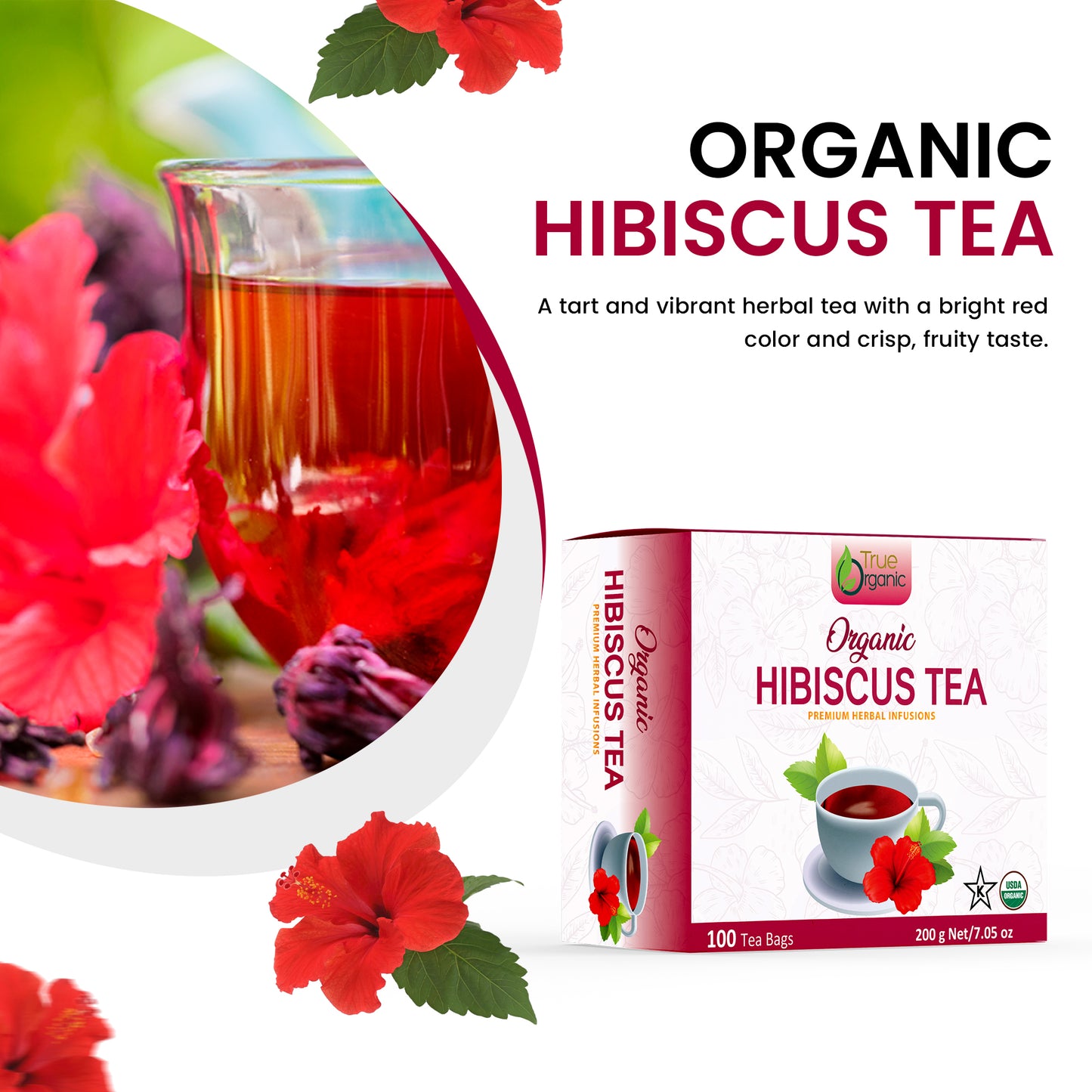 True Organic Hibiscus Tea, 100 Tea Bags.