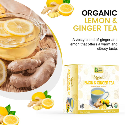 True Organic Lemon & Ginger Tea, 100 Tea Bags