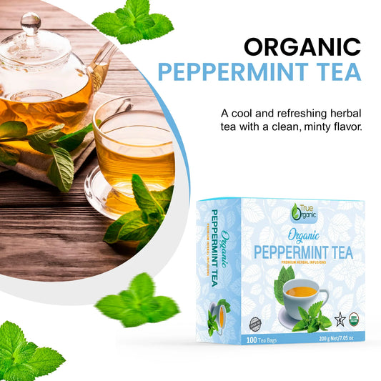 True Organic Peppermint Tea, Premium Ceylon Tea, 100 Tea Bags