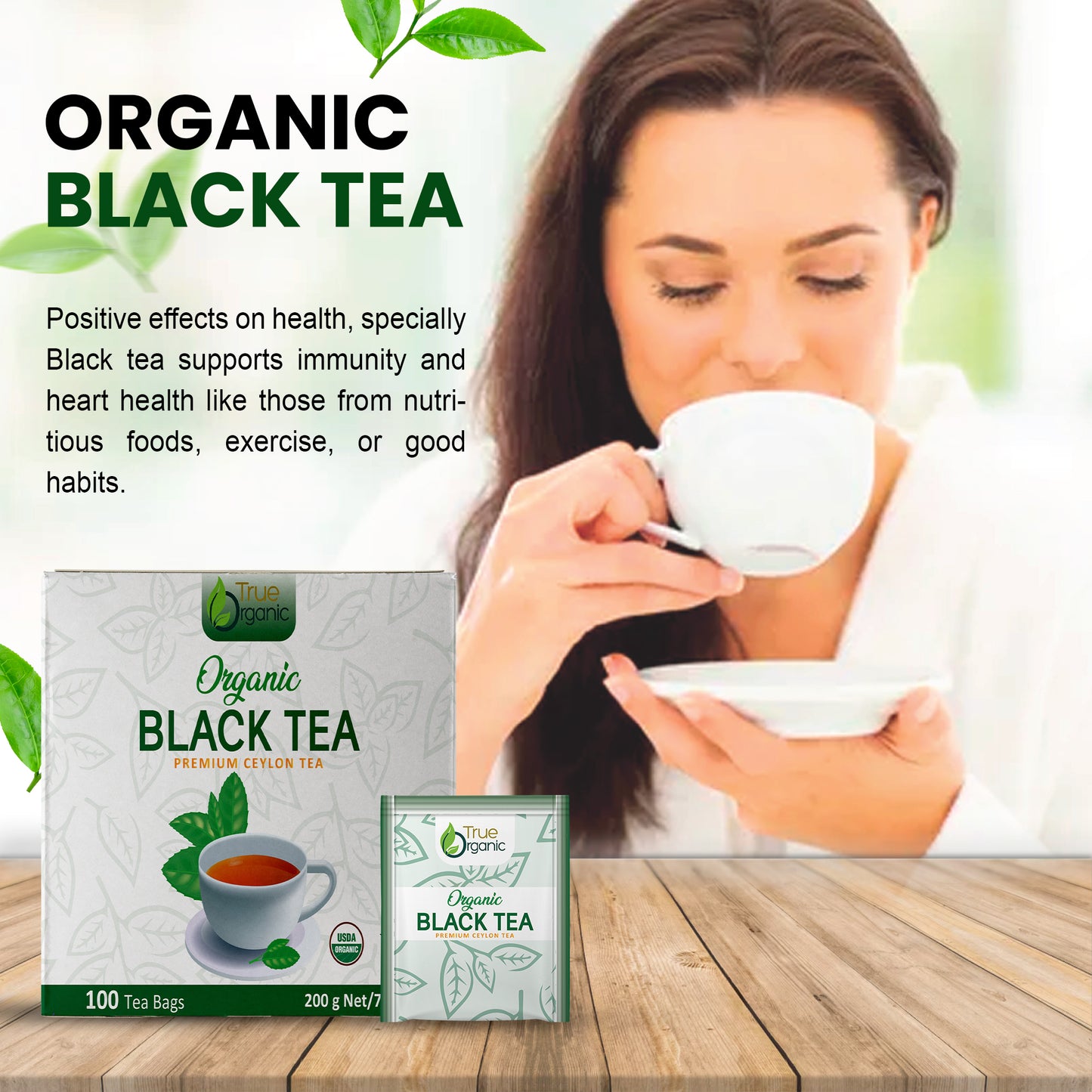 True Organic Premium Ceylon Black Tea, 100 Tea Bags