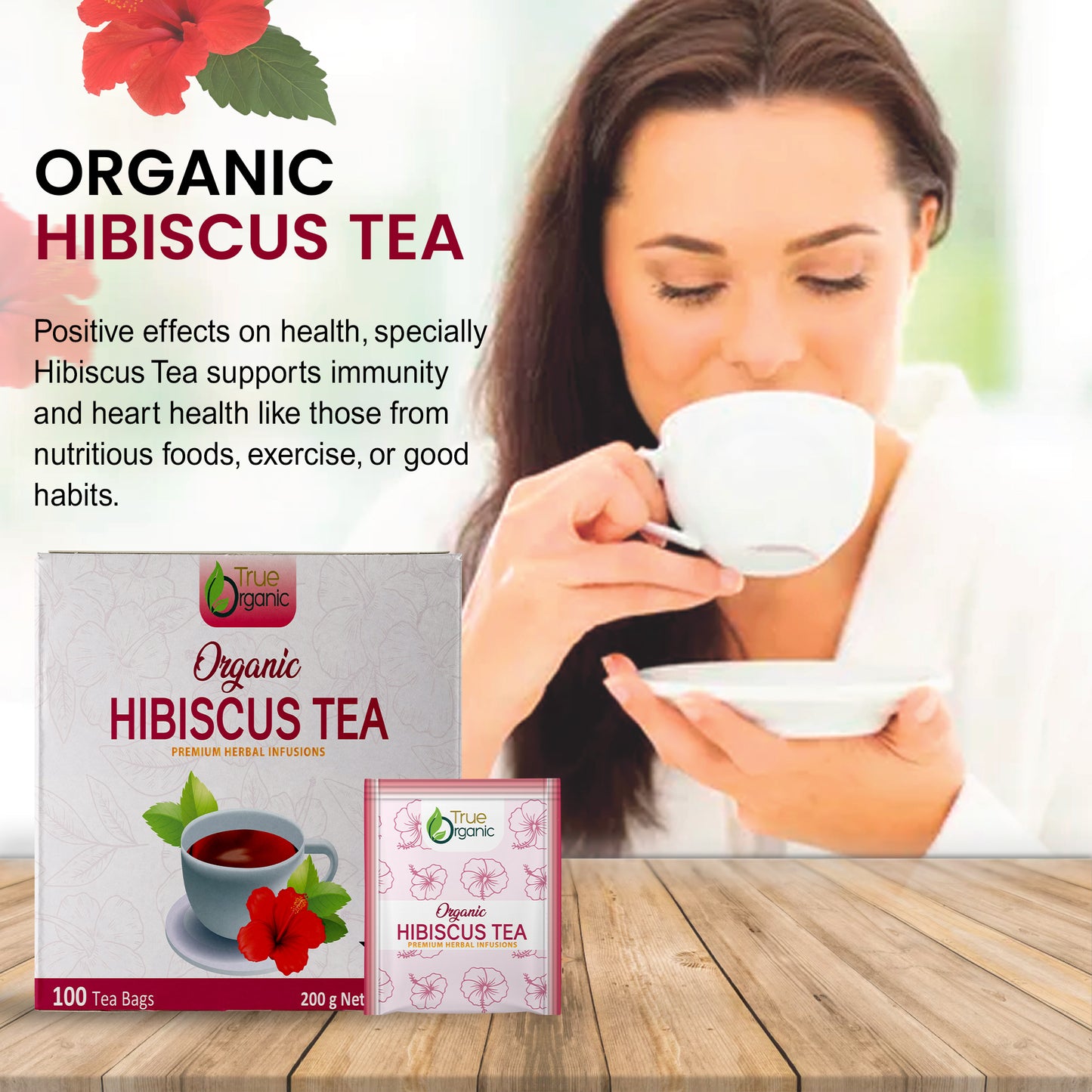 True Organic Hibiscus Tea, 100 Tea Bags.