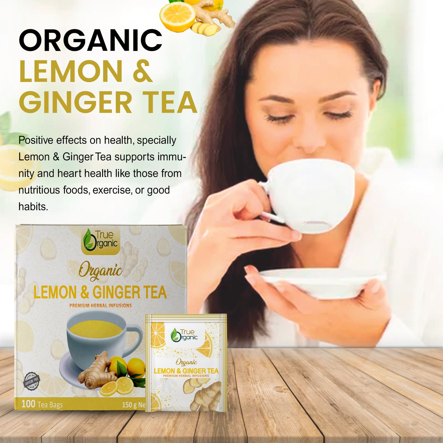 True Organic Lemon & Ginger Tea, 100 Tea Bags