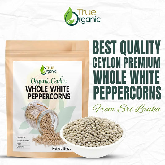 True Organic Ceylon Ground White Peppercorns 16 Oz