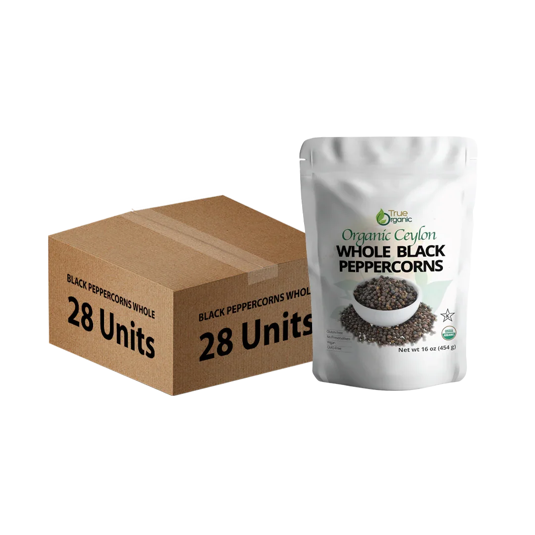 True Organic Ceylon Black Peppercorns Whole 16 Oz Bulk Pack (28 Units)