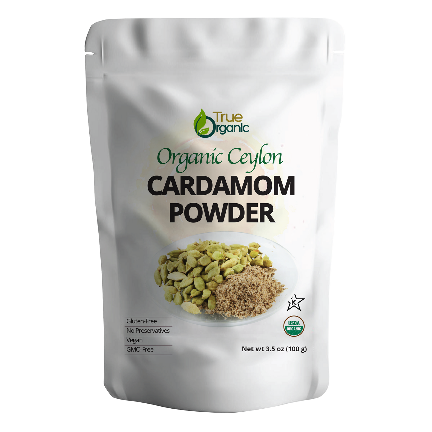 True Organic Cardamom Powder 3.5 Oz - Certified Organic, USDA & Kosher Certified, Pure Ceylon Premium Quality