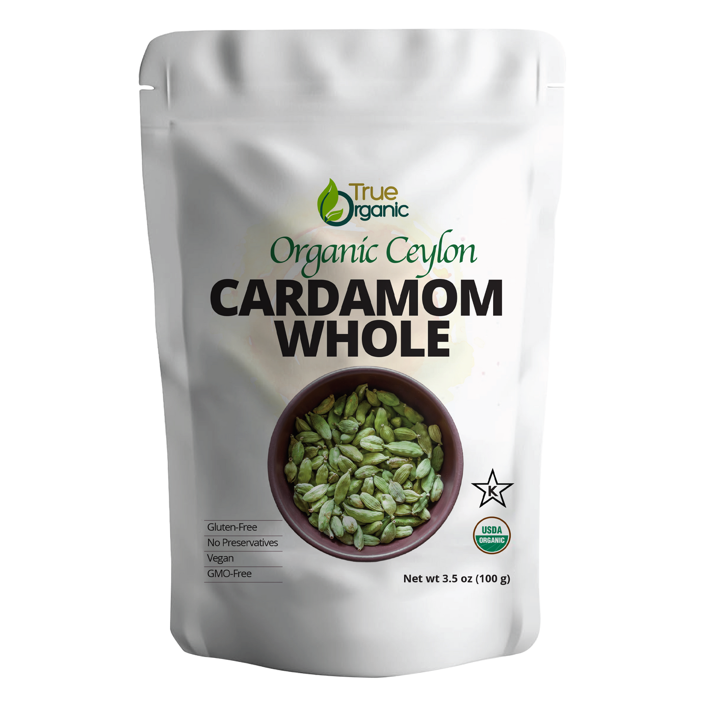 True Organic Cardamom Whole 3.5 oz - Certified Organic, USDA & Kosher Certified, Pure Ceylon Premium Quality