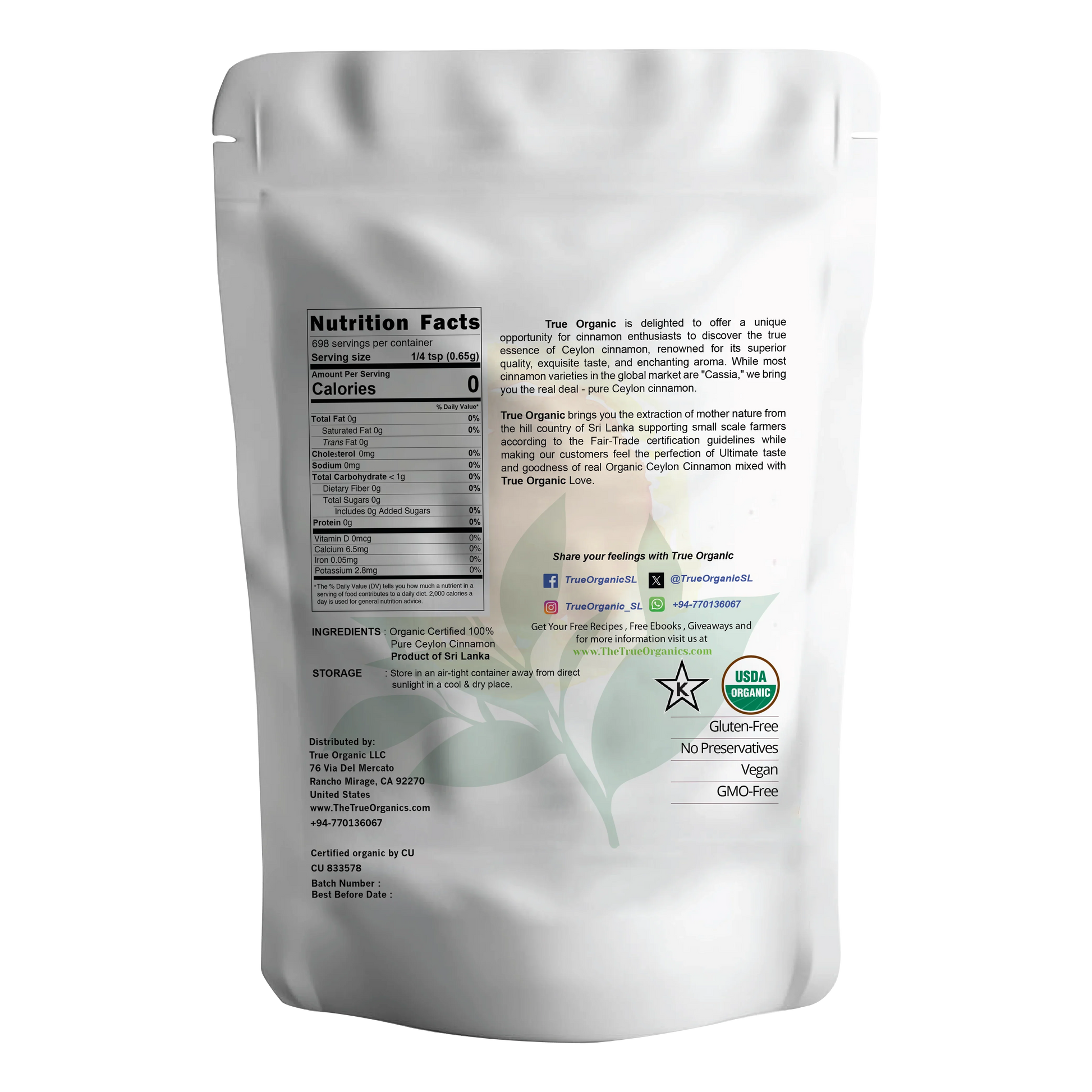 True Organic Cinnamon Powder 16 Oz - True Organics