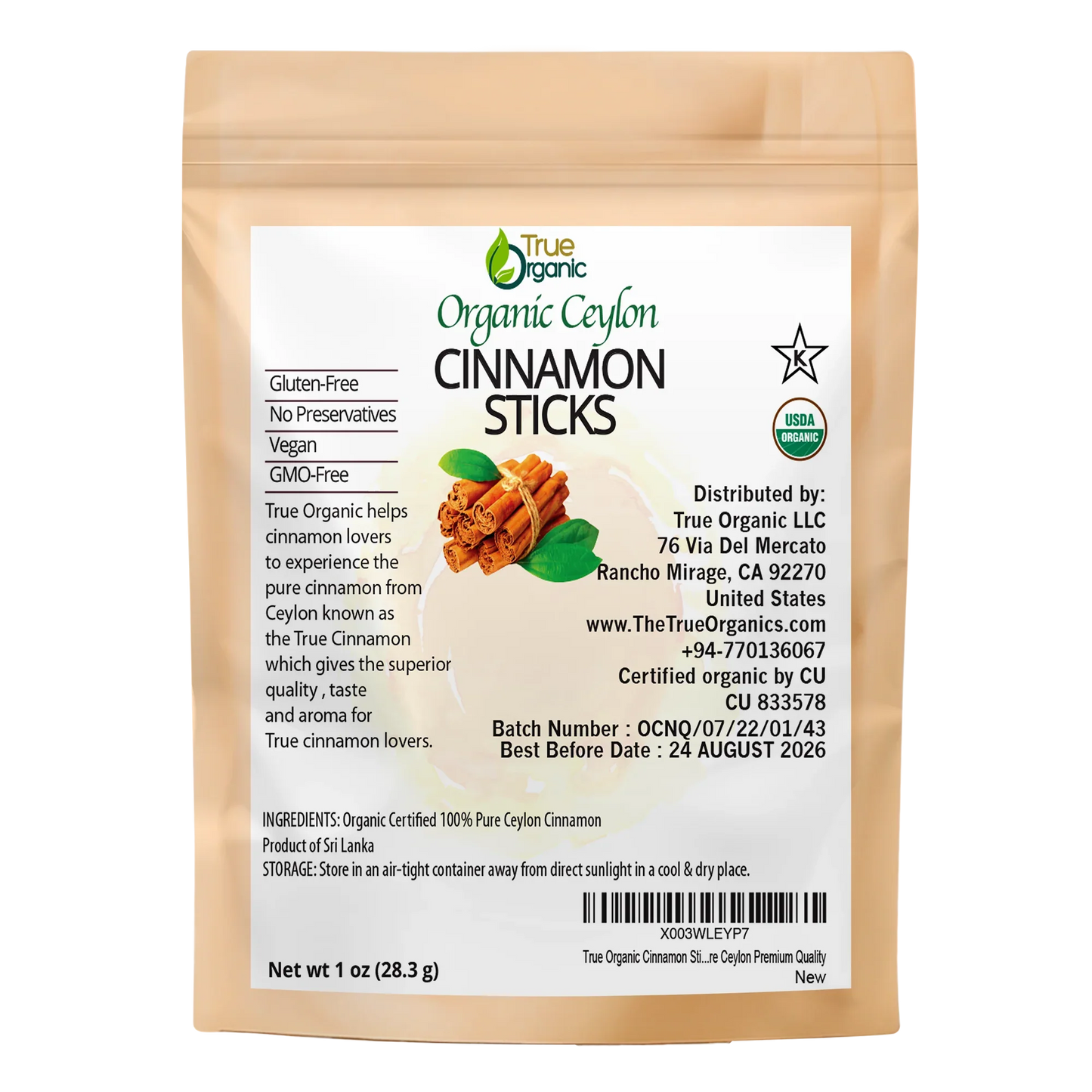 True Organic Ceylon Cinnamon Sticks 01 Oz