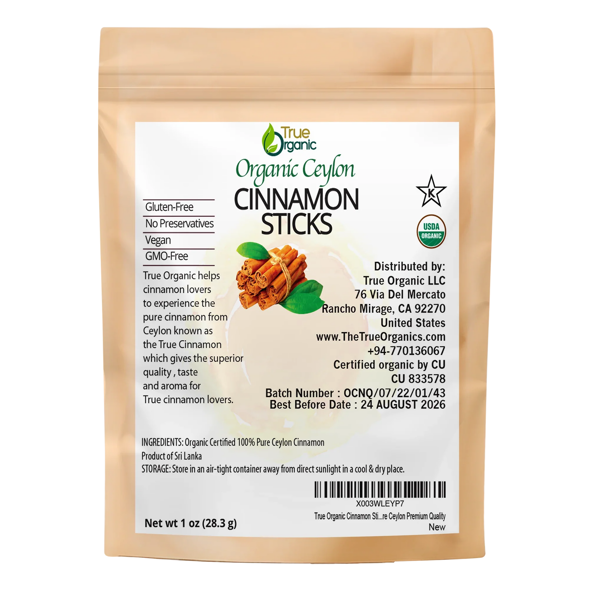True Organic Ceylon Cinnamon Sticks 01 Oz - True Organics