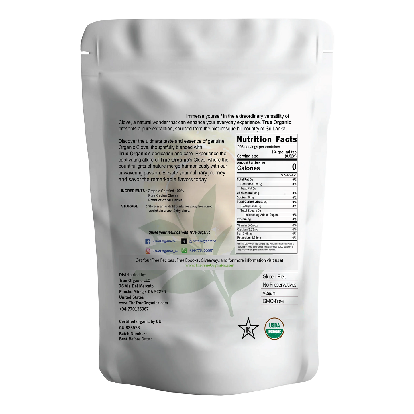 True Organic Cloves Whole 16 Oz