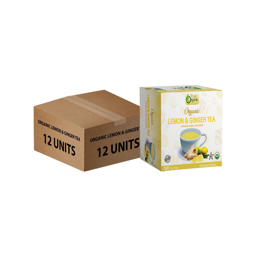 True Organic Lemon & Ginger Tea, 100 Tea Bags Bulk Pack(12 Units)