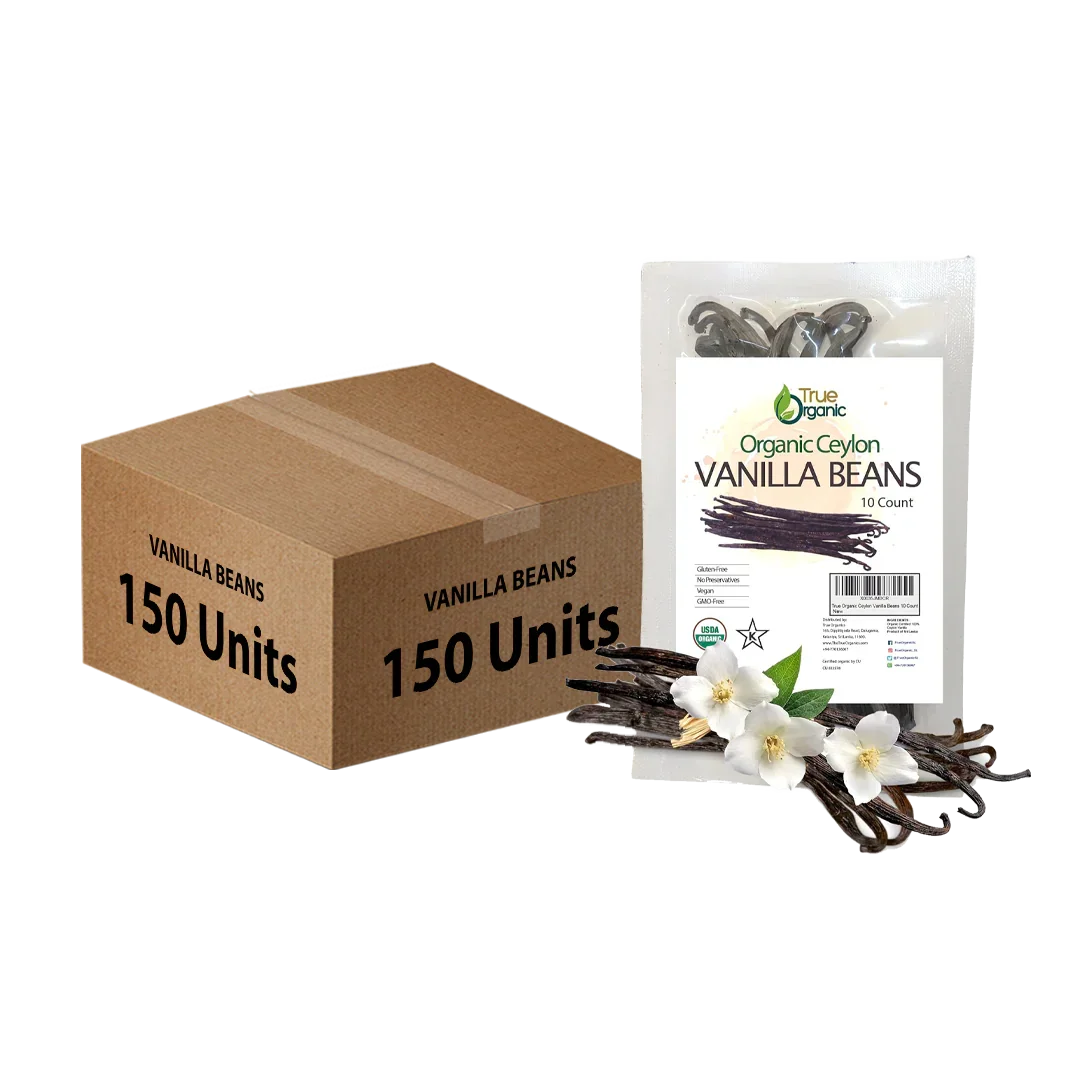 True Organic Ceylon Vanilla Beans Whole 10 Count Bulk Pack (150 Units)