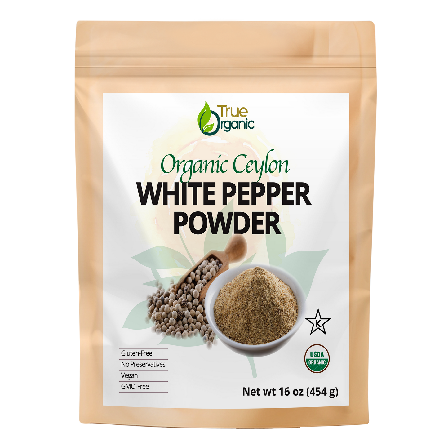 True Organic Ceylon Ground White Peppercorns 16 Oz