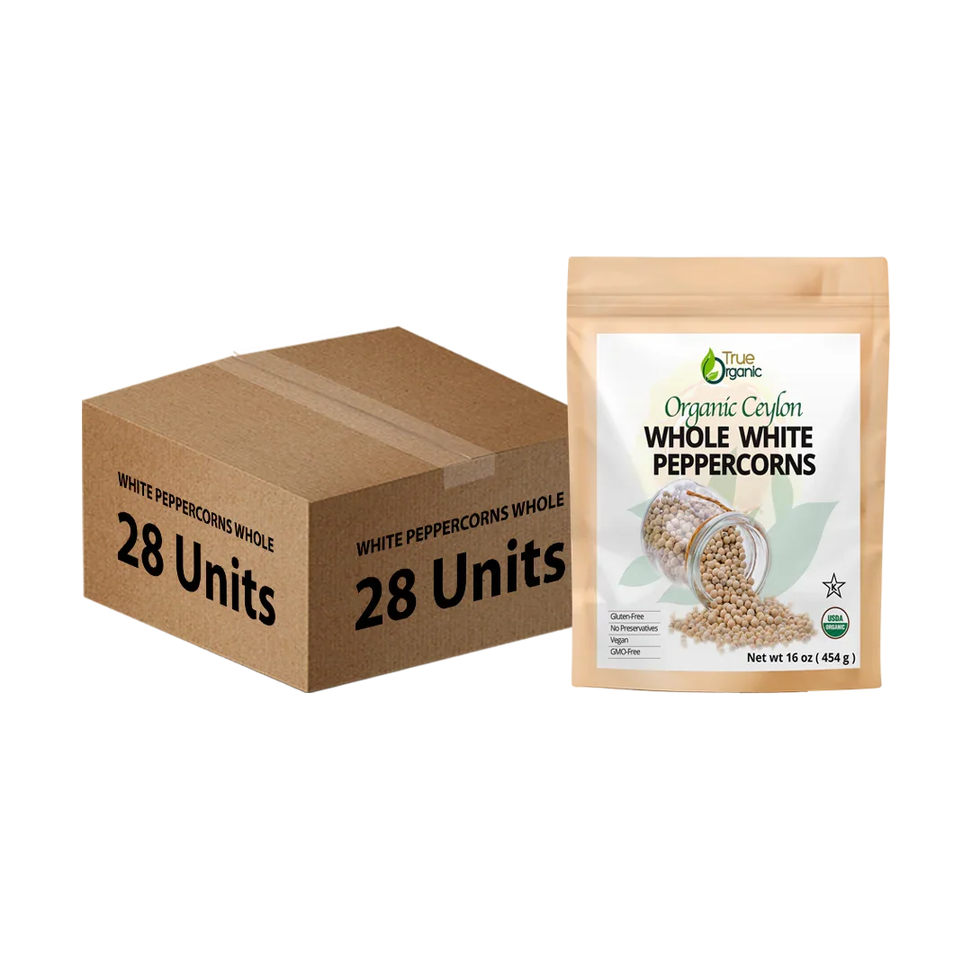 True Organic Ceylon White Peppercorns Whole 16 Oz Bulk Pack (28 Units)