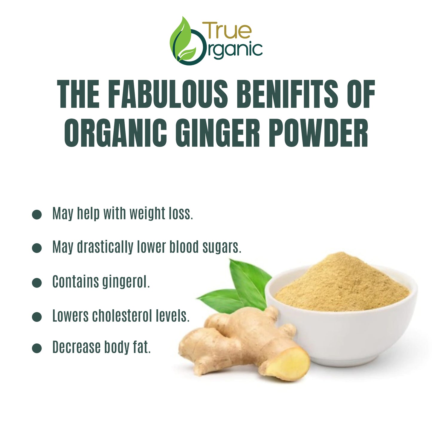 True Organic Ceylon Ginger Powder, 1 Pound Bulk Bag