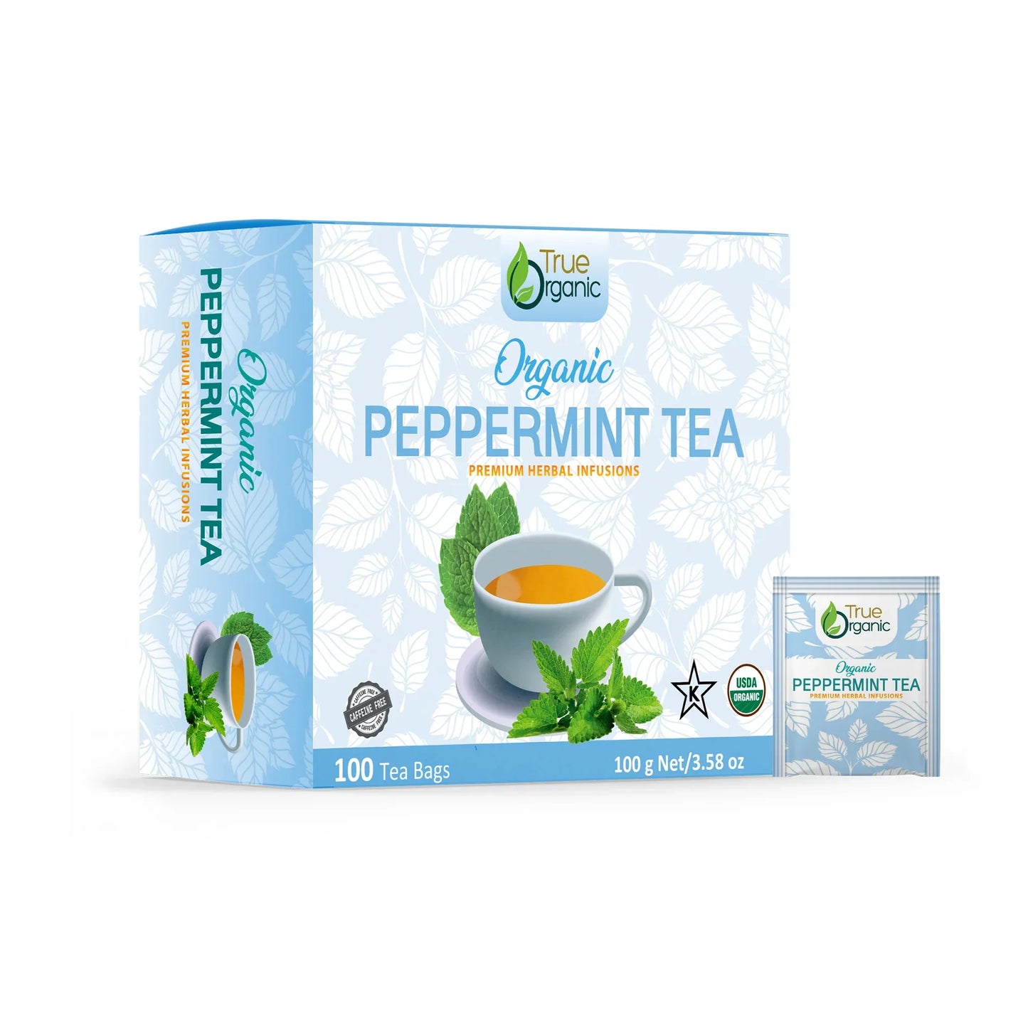 True Organic Peppermint Tea, Premium Ceylon Tea, 100 Tea Bags