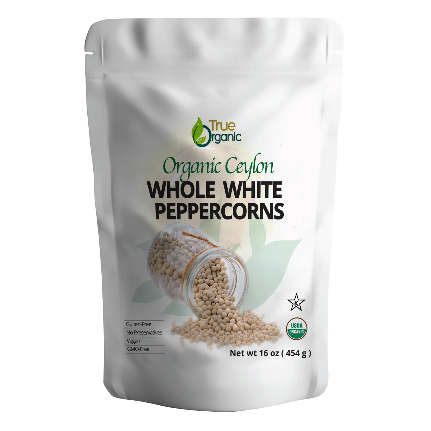 True Organic Ceylon White Peppercorns Whole 16 Oz