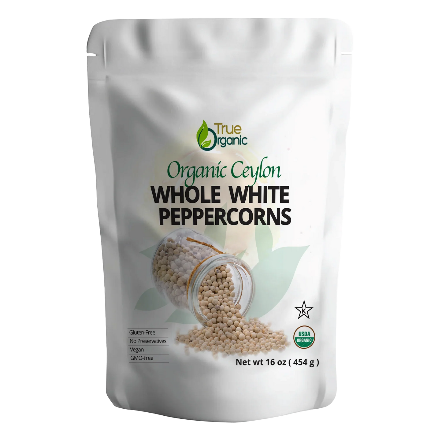 True Organic Ceylon White Peppercorns Whole 16 Oz - True Organics