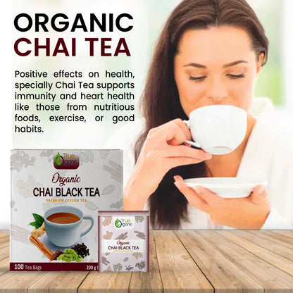 True Organic Chai Black Tea, Premium Ceylon Tea, 100 Tea Bags