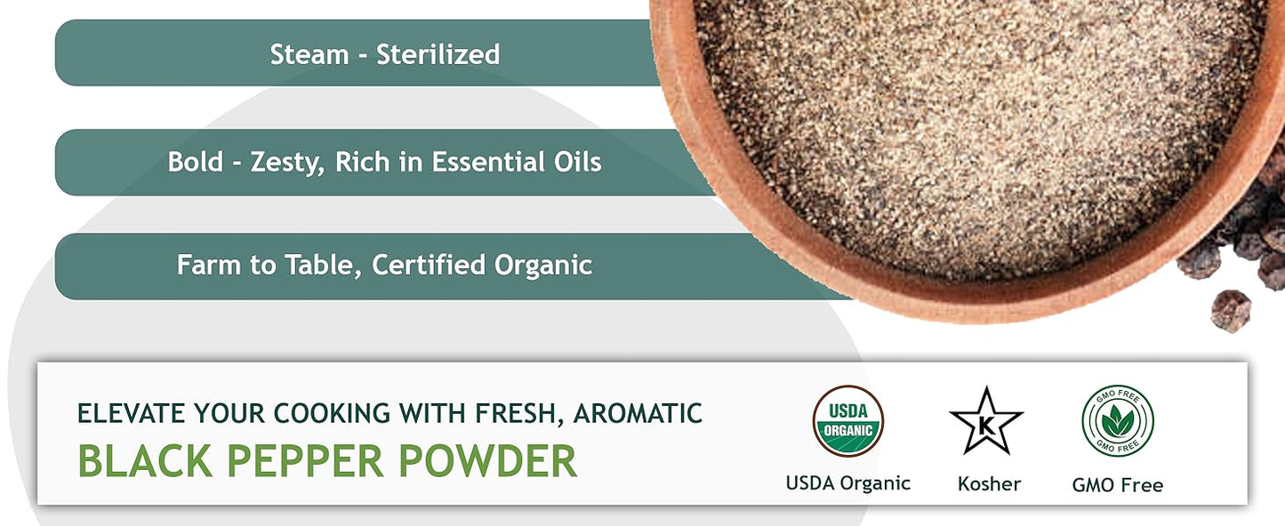 True Organic Black Peppercorns Powder 16 Oz