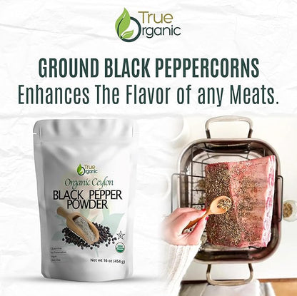 True Organic Black Peppercorns Powder 16 Oz