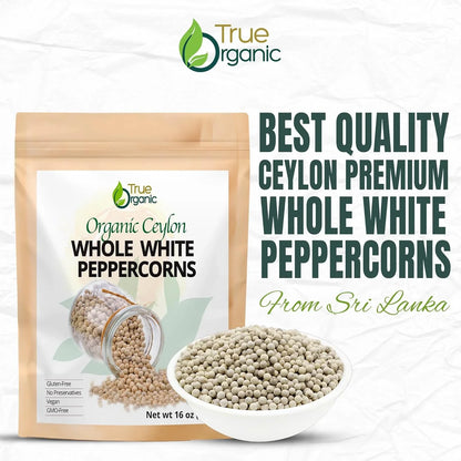 True Organic Ceylon Ground White Peppercorns 16 Oz