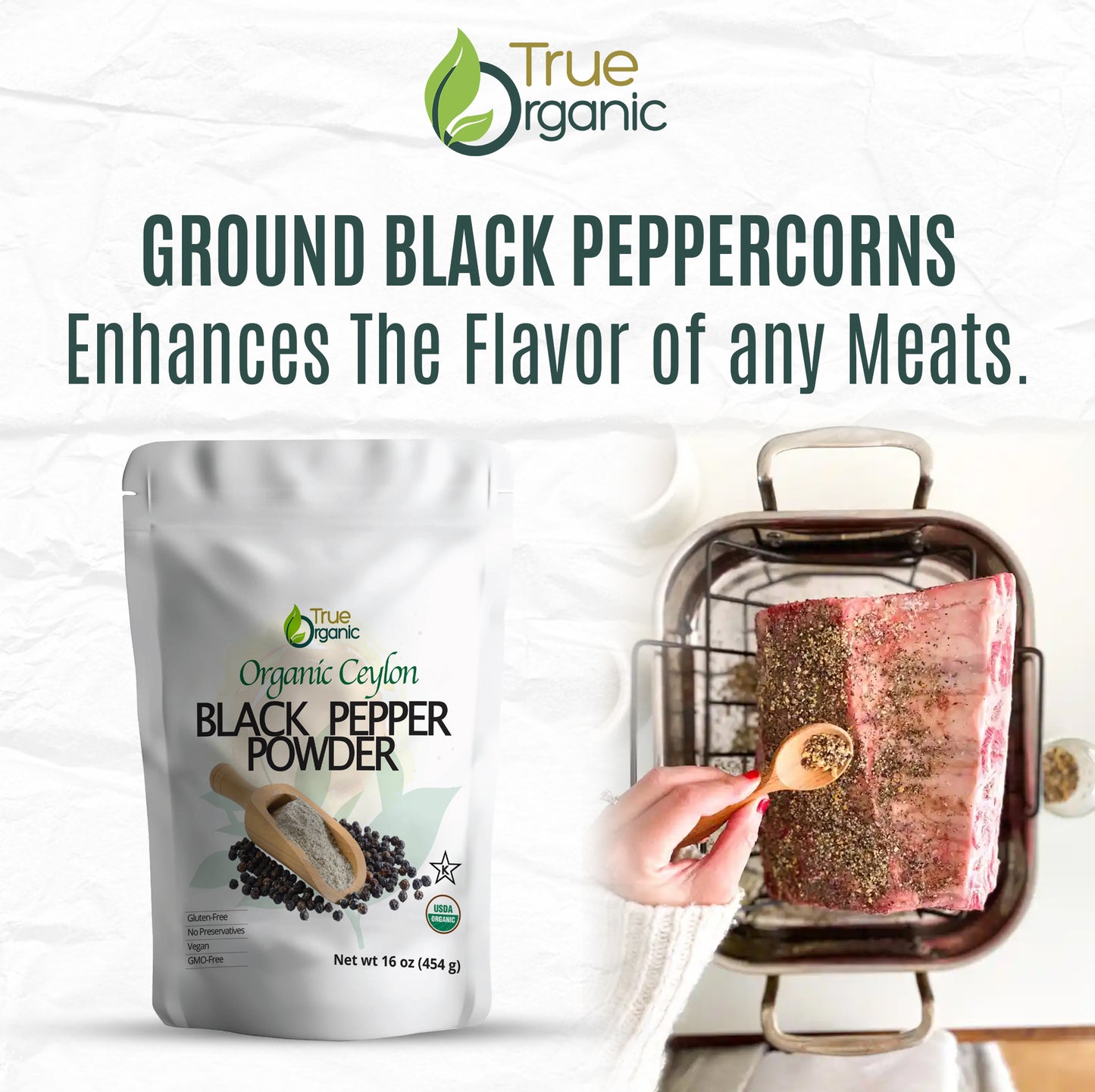 True Organic Black Peppercorns Powder 16 Oz