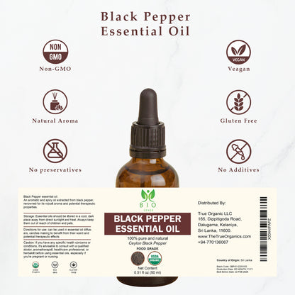 True Organic Black Pepper Essential Oil 15 mL (0.5 Fl Oz)