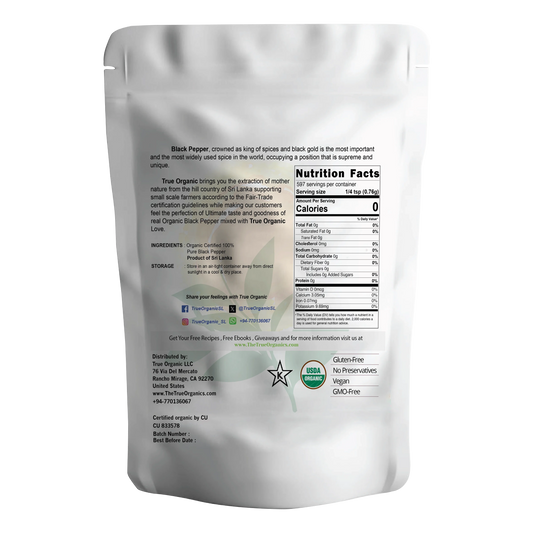 True Organic Black Peppercorns Whole 16 Oz