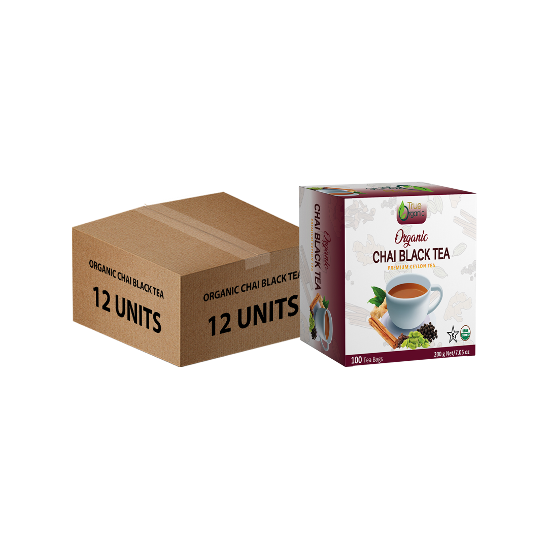 True Organic Chai Black Tea, Premium Ceylon Tea, 100 Tea Bags Bulk Pack(12 Units)