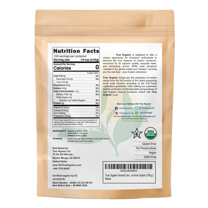 True Organic Cinnamon Powder 3.5 Oz