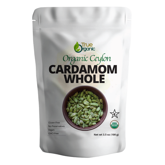 True Organic Cardamom Whole 3.5 oz - Certified Organic, USDA & Kosher Certified, Pure Ceylon Premium Quality