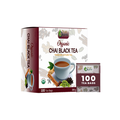 True Organic Chai Black Tea, Premium Ceylon Tea, 100 Tea Bags