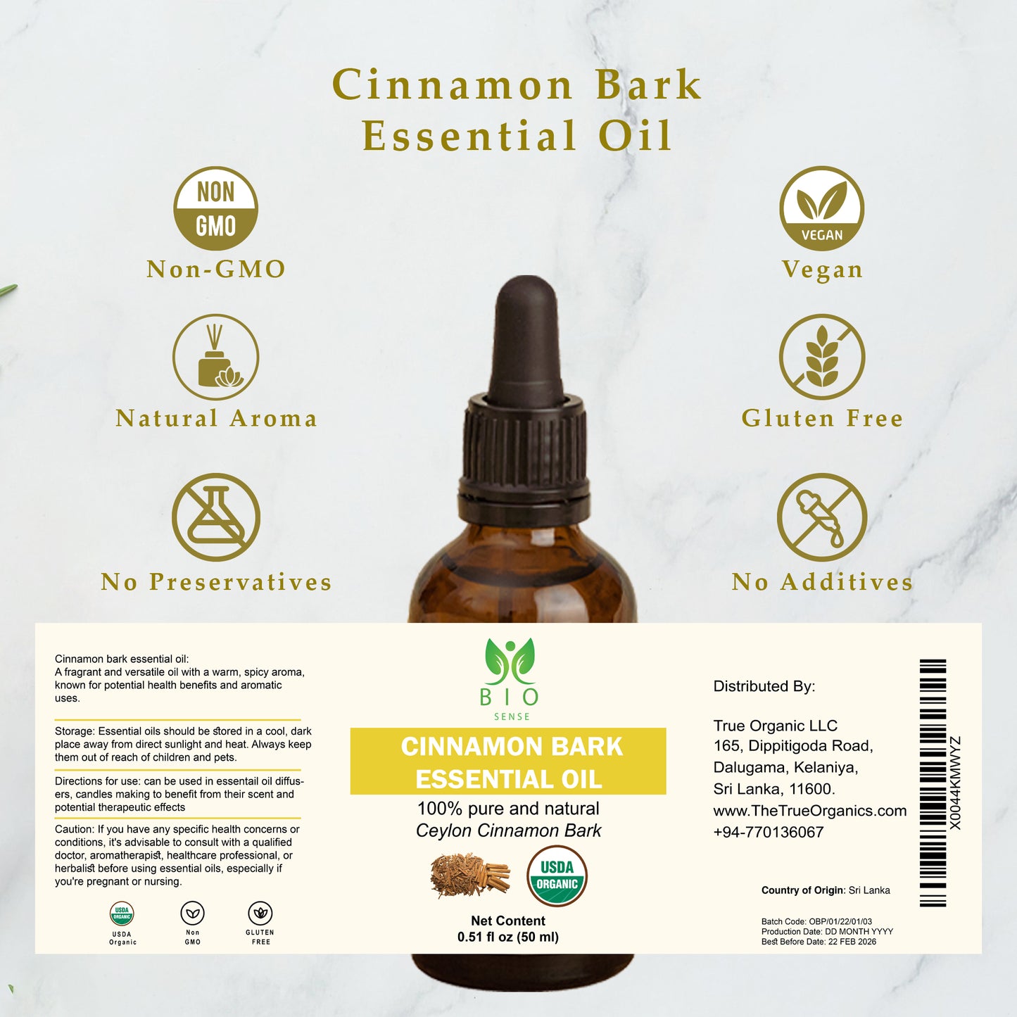True Organic Cinnamon bark Oil  0.51 FL Oz (15 ml)
