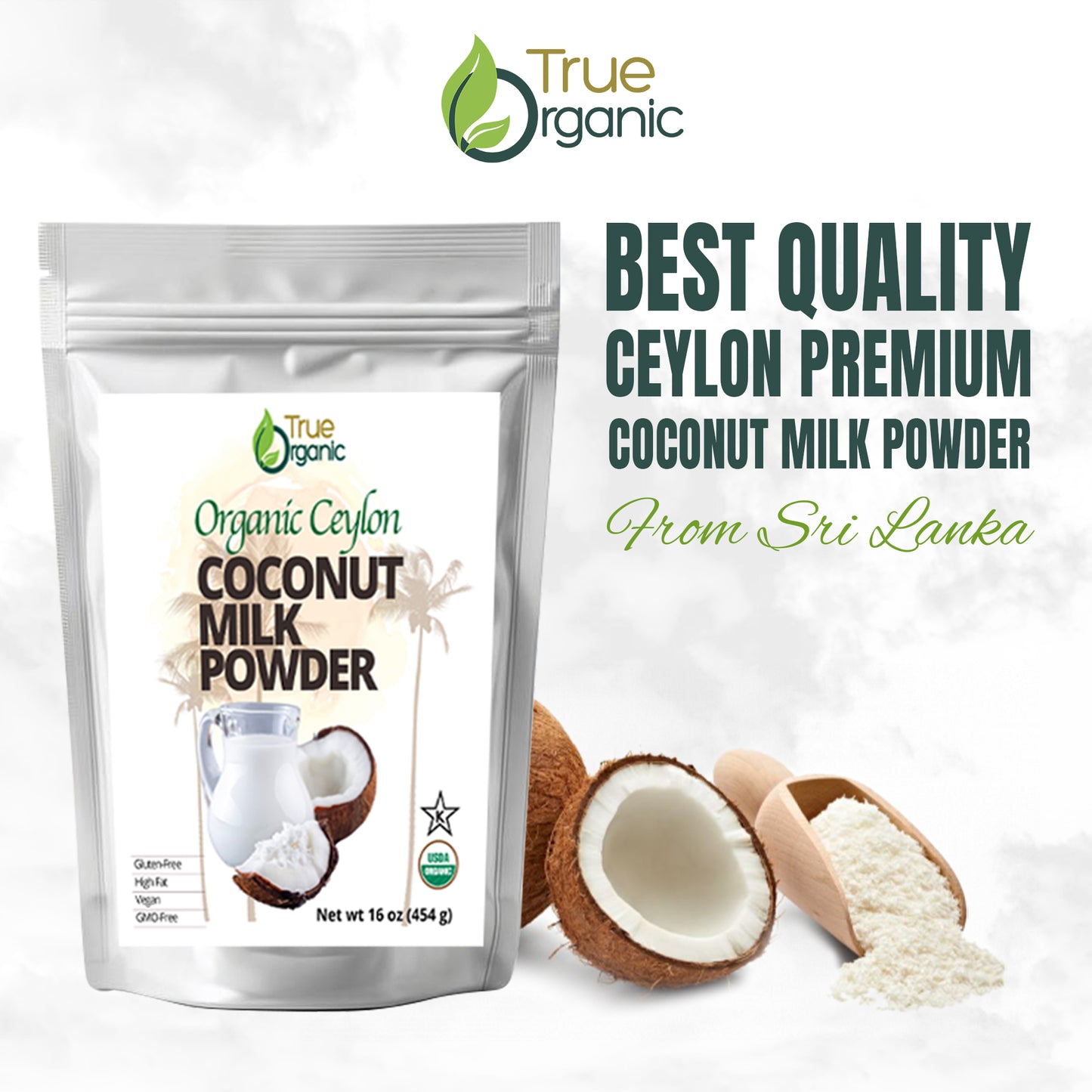 True Organic Ceylon Coconut Milk Powder, 1 Pound Bulk Bag