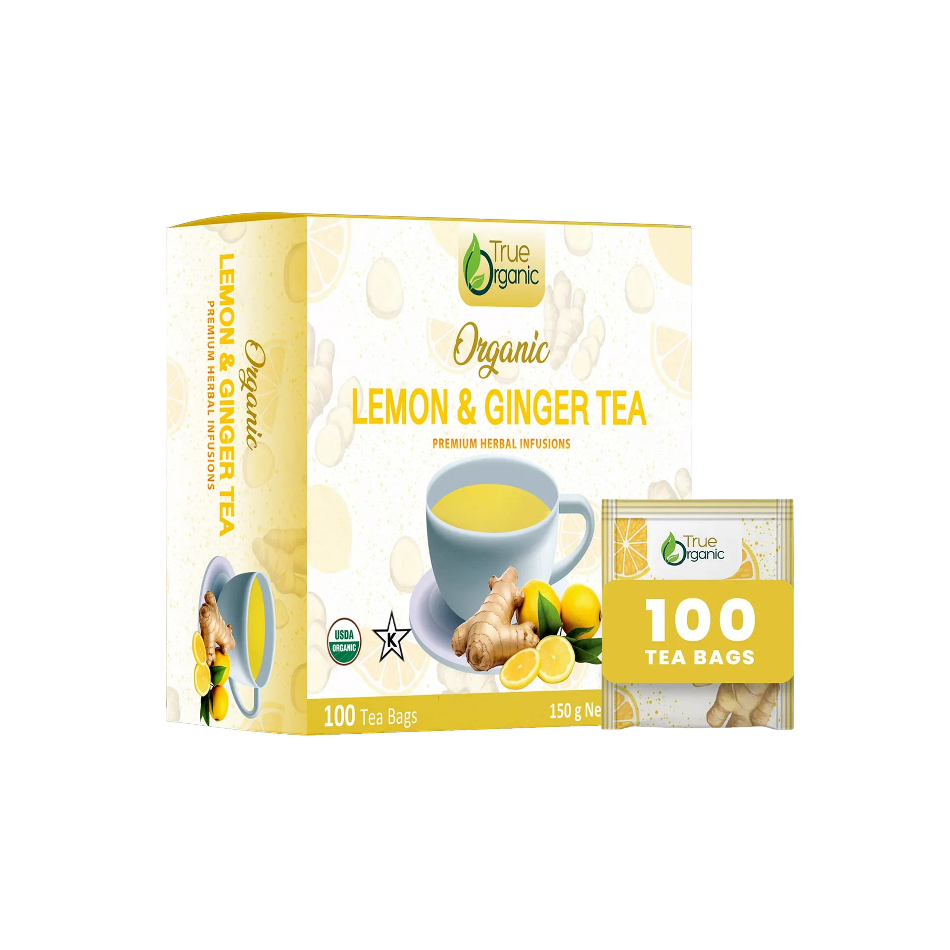 Ceylon Ginger Lemon Tea - True Organic Lemon & Ginger | 100 Bags