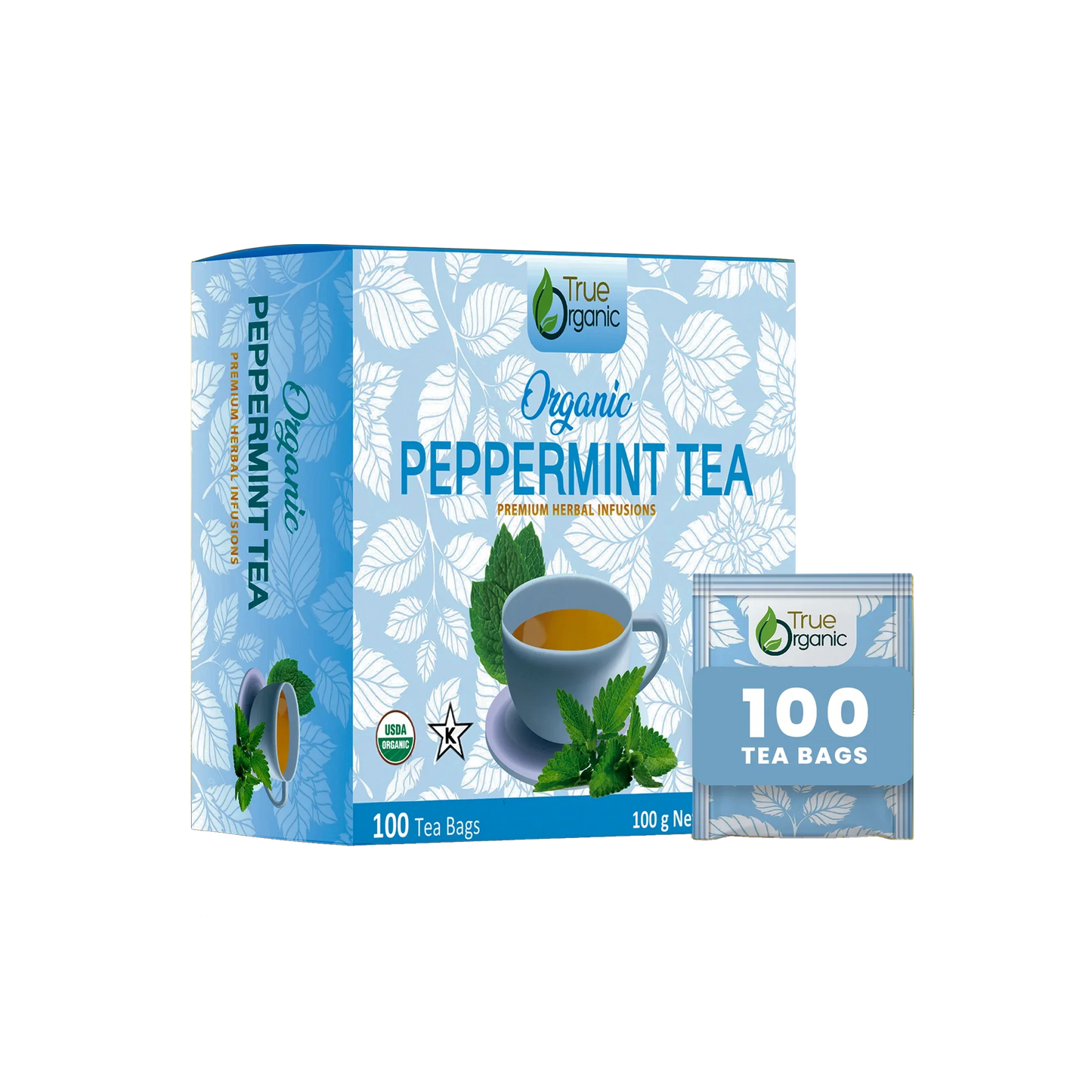 True Organic Peppermint Tea, Premium Ceylon Tea, 100 Tea Bags