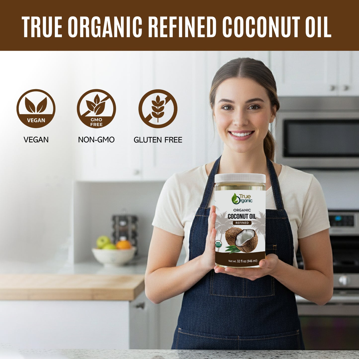 True Organic Refined Coconut Oil, 32 fl oz