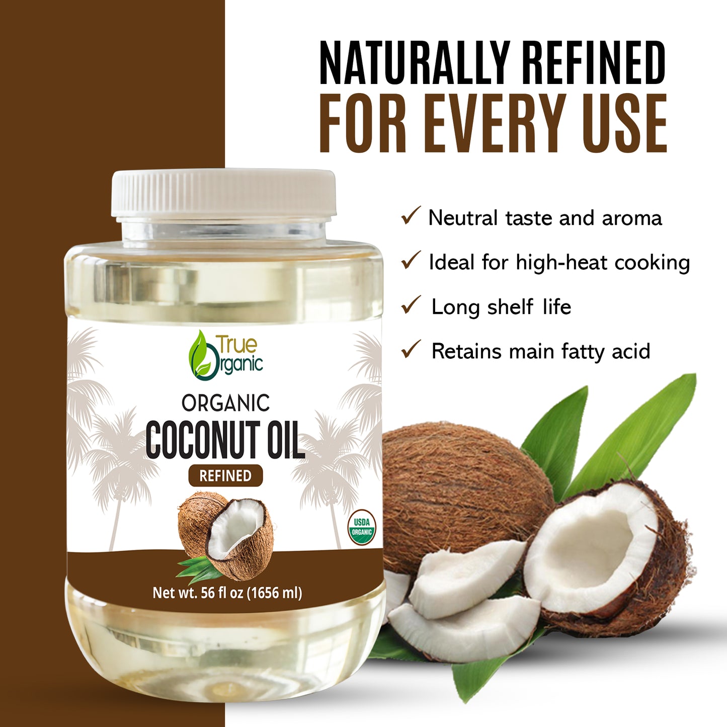 True Organic Refined Coconut Oil 56 fl oz