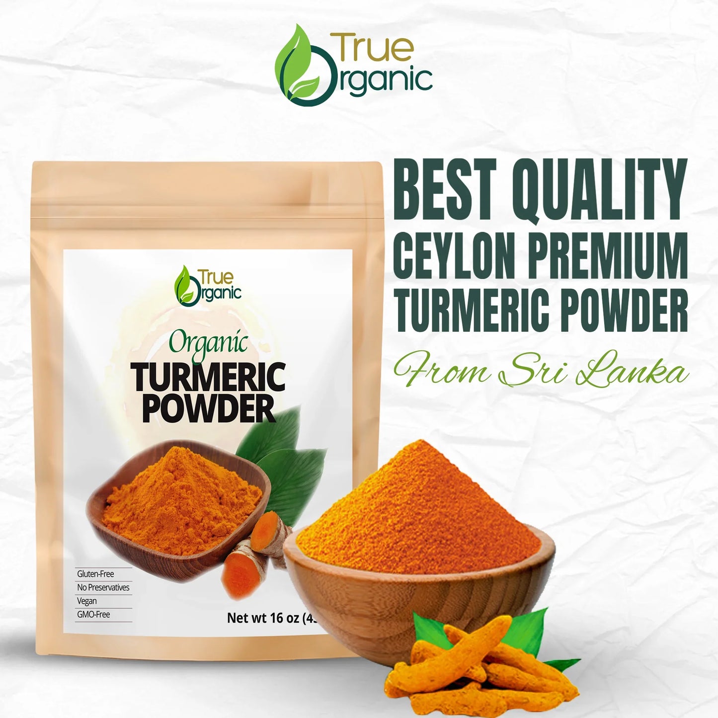 True Organic Ceylon Turmeric Powder 16 Oz