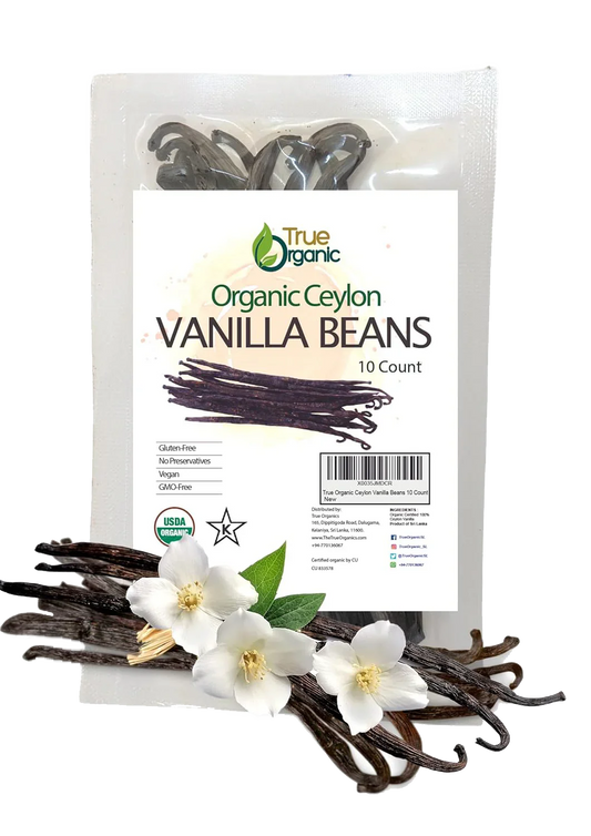 True Organic Ceylon Vanilla Beans Whole, 10 Count - True Organics