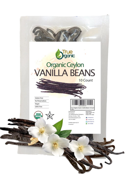True Organic Ceylon Vanilla Beans Whole, 10 Count