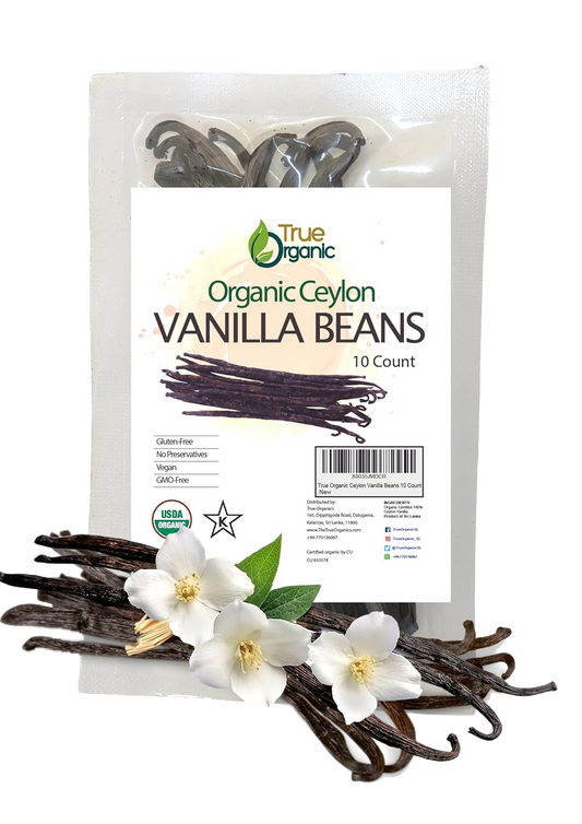 True Organic Ceylon Vanilla Beans Whole, 10 Count