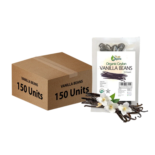 True Organic Ceylon Vanilla Beans Whole 10 Count Bulk Pack (150 Units)