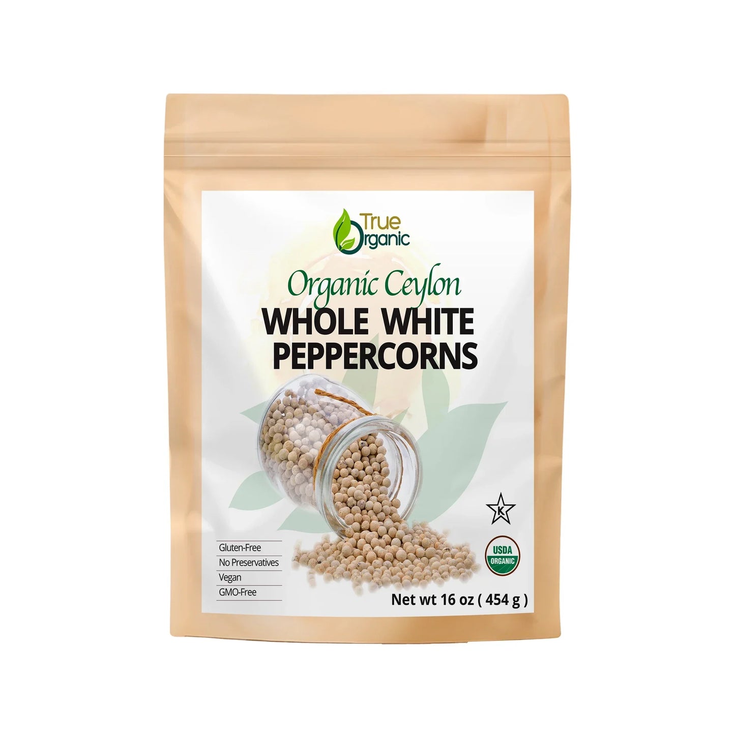 True Organic Ceylon Ground White Peppercorns 16 Oz