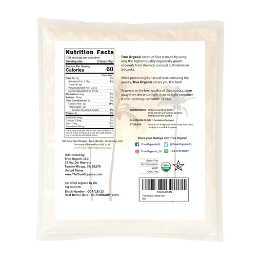 True Organic Ceylon Coconut Flour - 4 Pound Bulk Bag