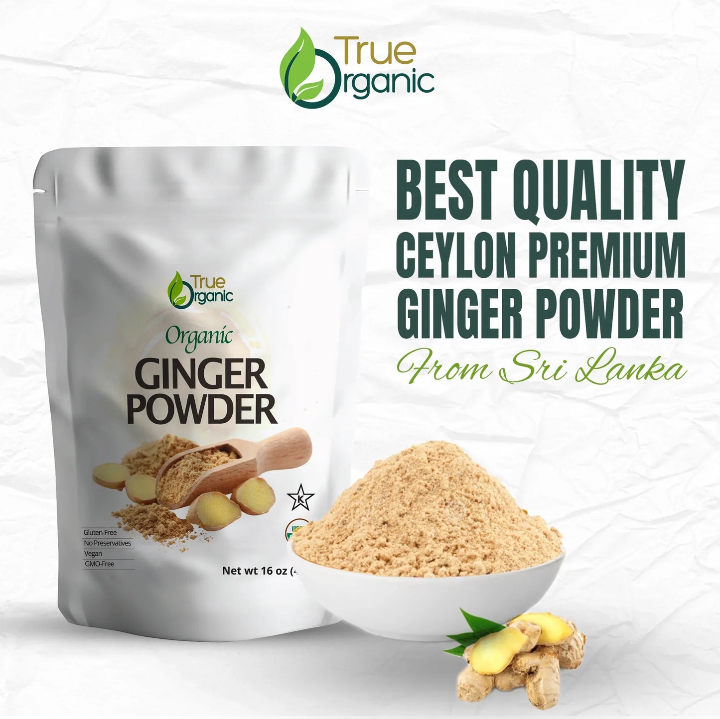True Organic Ceylon Ginger Powder 16 Oz