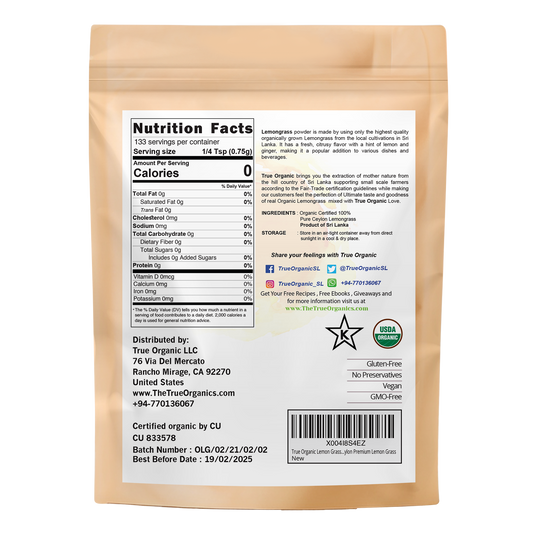 True Organic Lemon Grass Powder 3.5 oz
